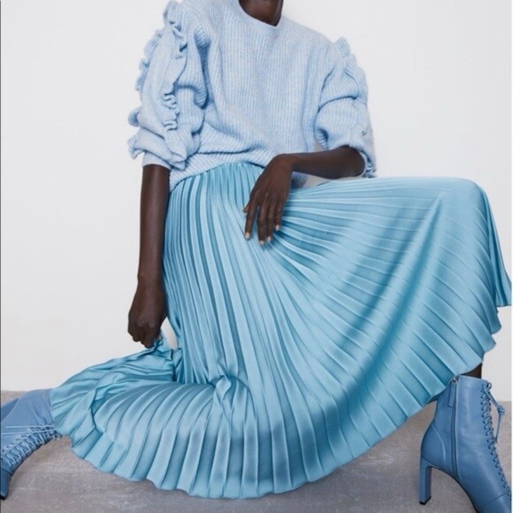 Zara metallic Blue Pleated Elegant Skirt